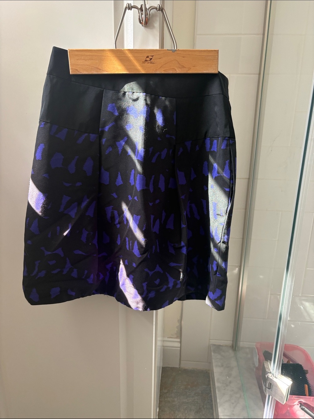 Milly Black and Purple Patterned Mini Skirt